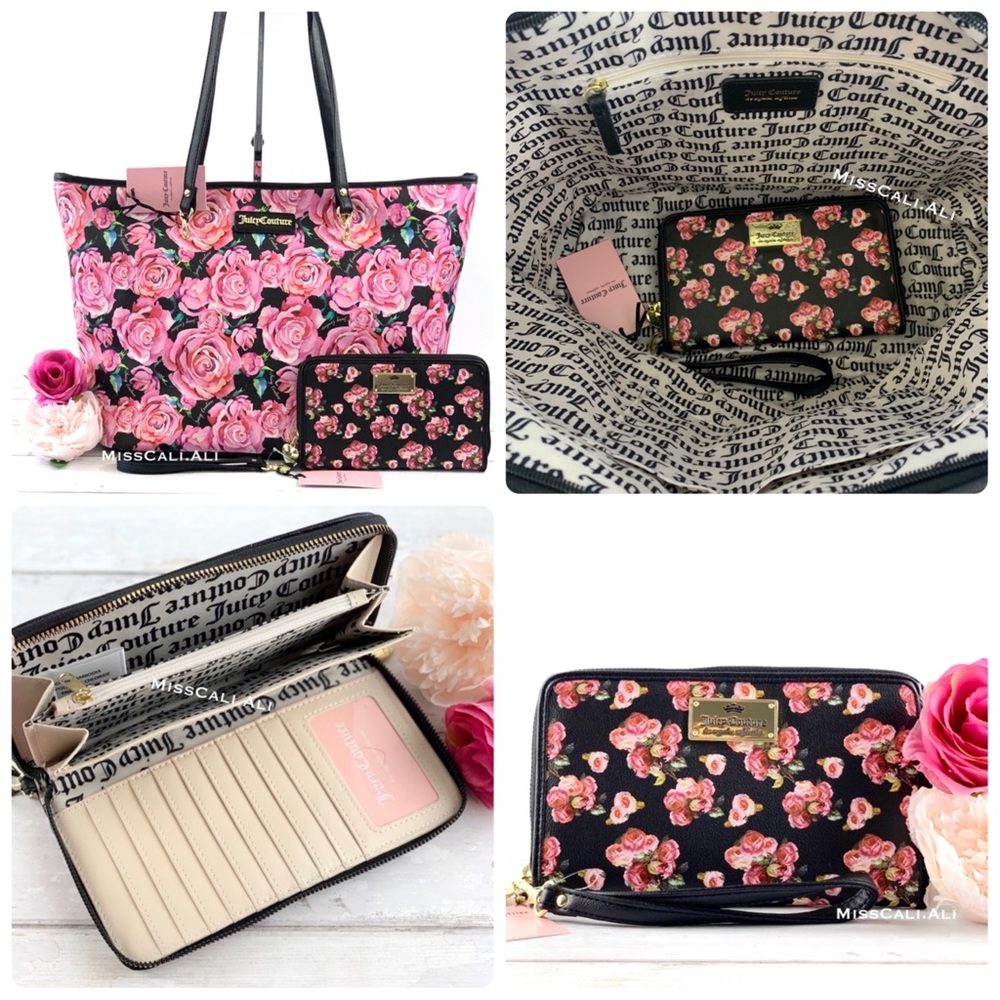 JUICY COUTURE SET 🌹 Floral Rose Tote Bag & Wallet - Picture 1 of 16